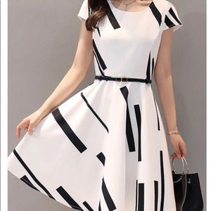 White and Black Skater Dress, Light Weight